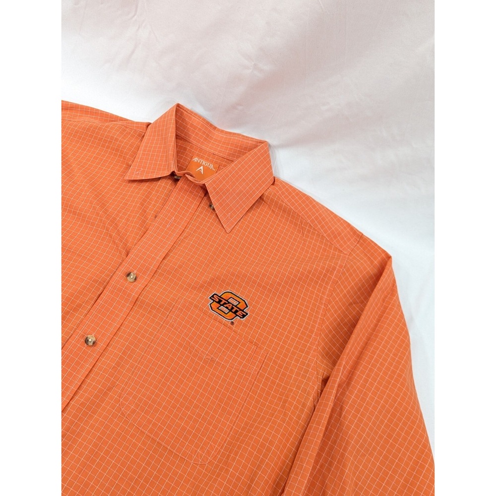 OSU Oklahoma State Antigua long sleeve button front embroidered Plaid Small
